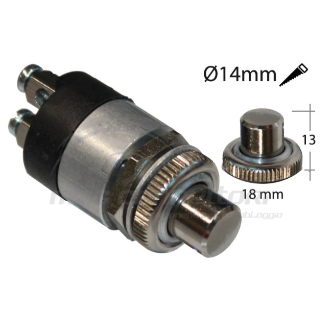 pulsante metallico con contatti a vite 12-24 volt (foro 15mm)