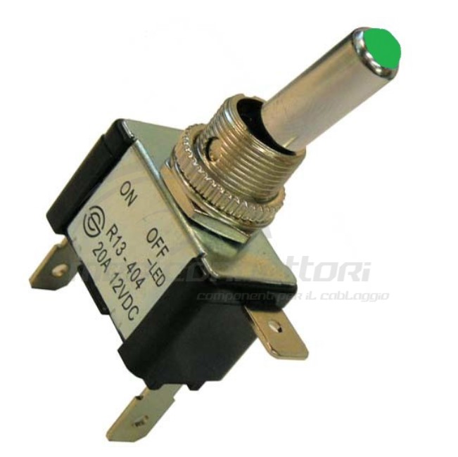 interruttore a leva con led verde (3 faston)