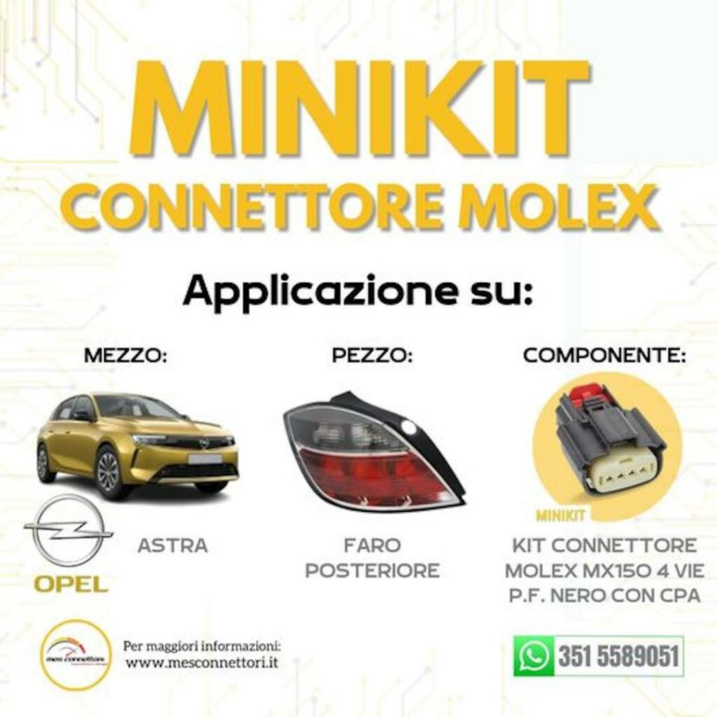 Minikit Connettore Molex serie MX150 – 4 vie p.f. in linea nero con CPA