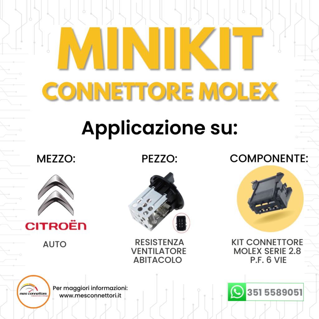 KIT connettore MOLEX hsg serie 2.8 – 6 vie p.f. fila doppia nero
