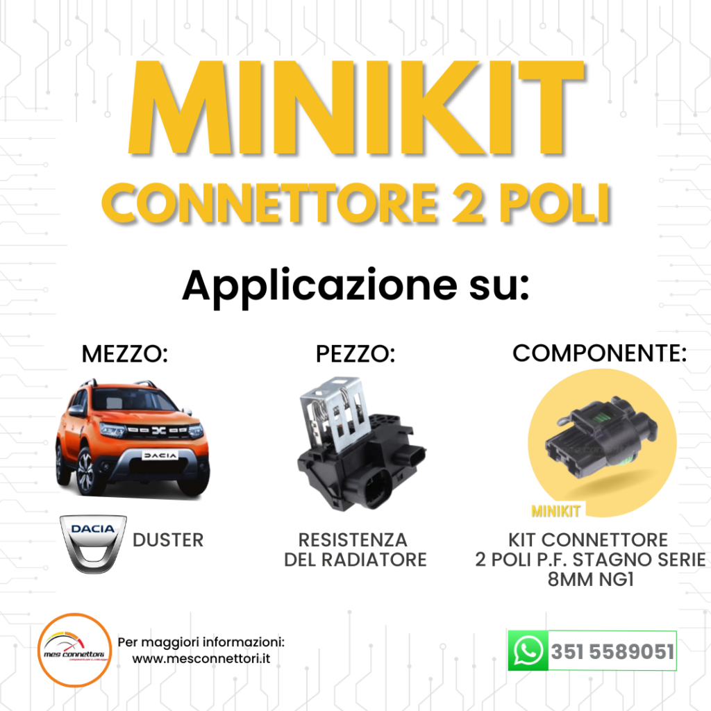 minikit connettore tyco serie NG1 8mm – 2 vie p.f. nero stagno