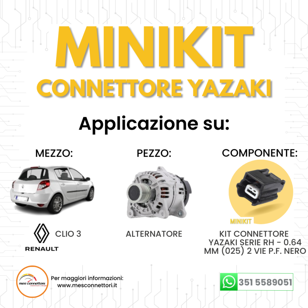 miniKit connettore YAZAKI serie RH 0.64 mm (025) – 2 vie p.f. sealed nero