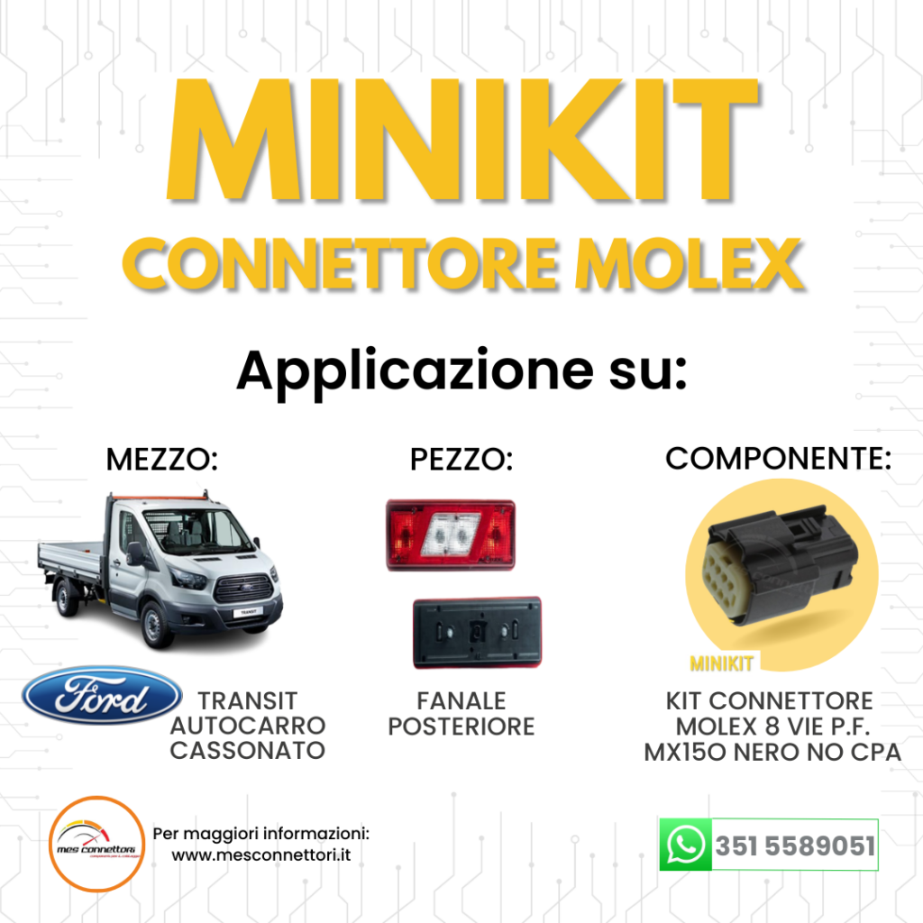 minikit connettore Molex serie MX150 – 8 vie p.f. nero no CPA